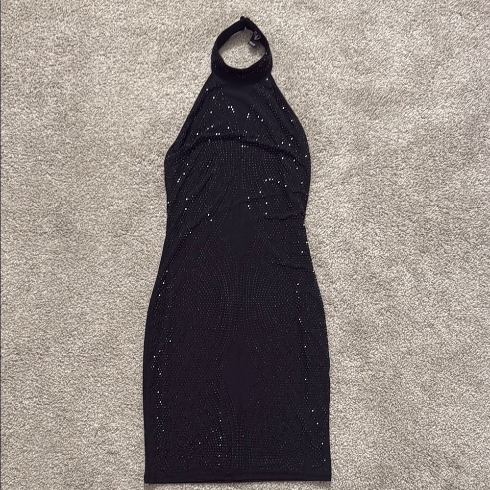 Elegant Black Halter Neck Dress
